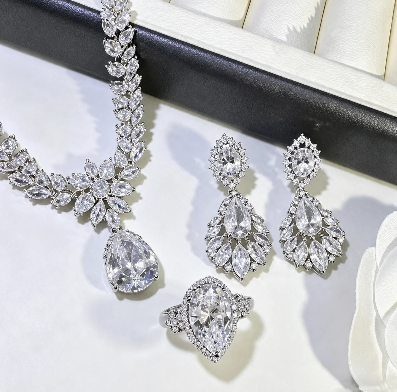 White teardrop jewelry set