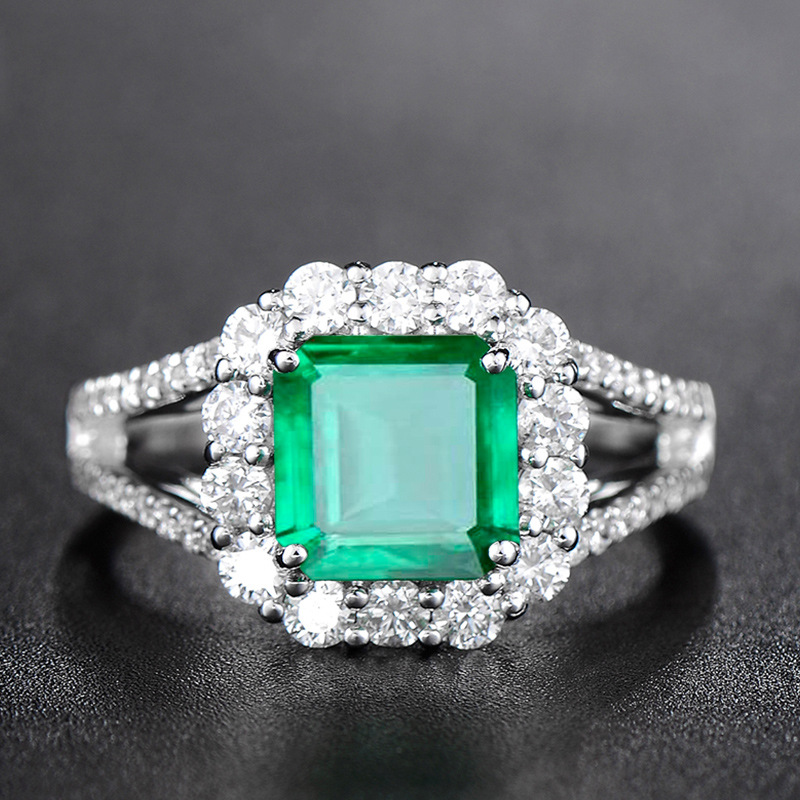Green Rectangular Halo Ring